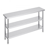 Stainless Steel Food Prep Table, 14 x 60 x 34 Inch Commercial Kitchen Worktable, with 2 Adjustable Undershelf, Heavy Duty Prep Table Metal Work Table for BBQ, Kitchen, Home, and Garage
